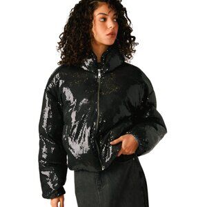 Steve Madden Stratton Sequined Puffer Womens Size M Black